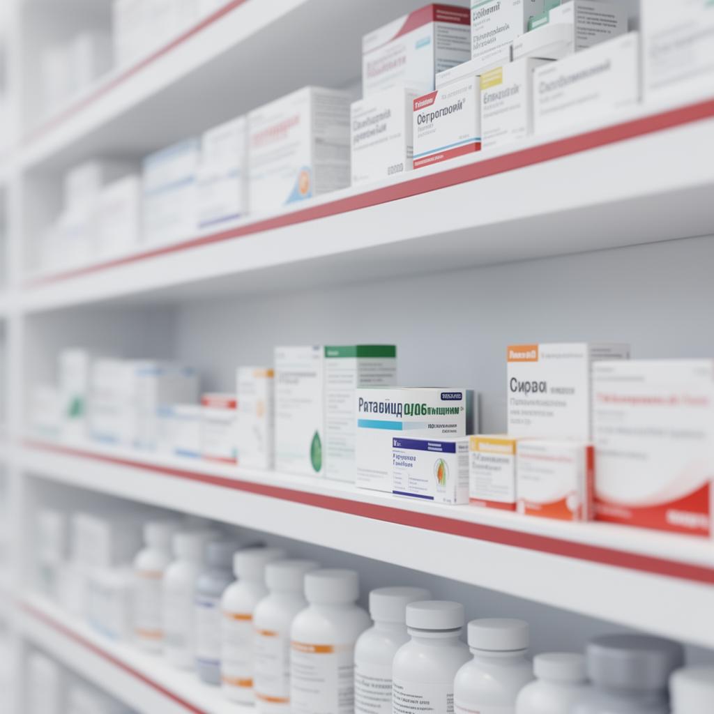 Prateleiras organizadas de medicamentos